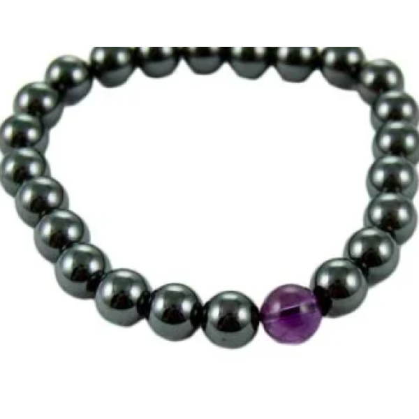 Bracelet Magnetic Hematite with Amethyst Round Bead